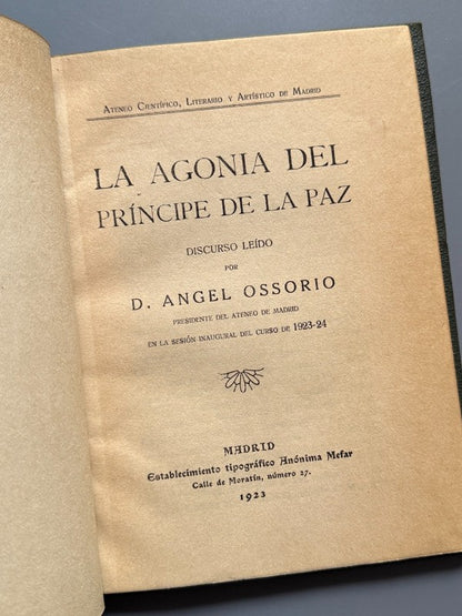 La agonía del príncipe de la paz, Ángel Ossorio - Est. Tip. Anónima Mefar, 1923