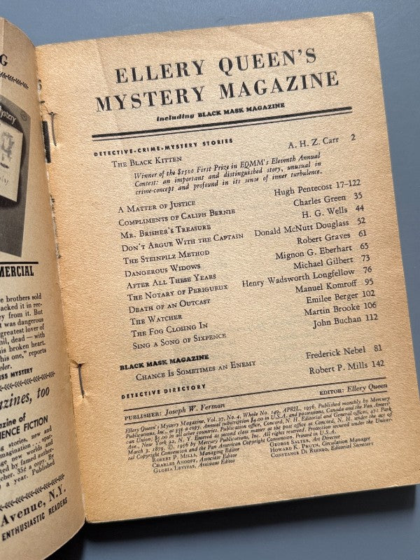Ellery Queen's Mystery Magazine. H. G. Wells, John Buchan, Robert Graves - abril de 1956