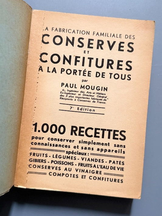 Conserves et confitures a la portee de tous, Paul Mougin - N. R. Money