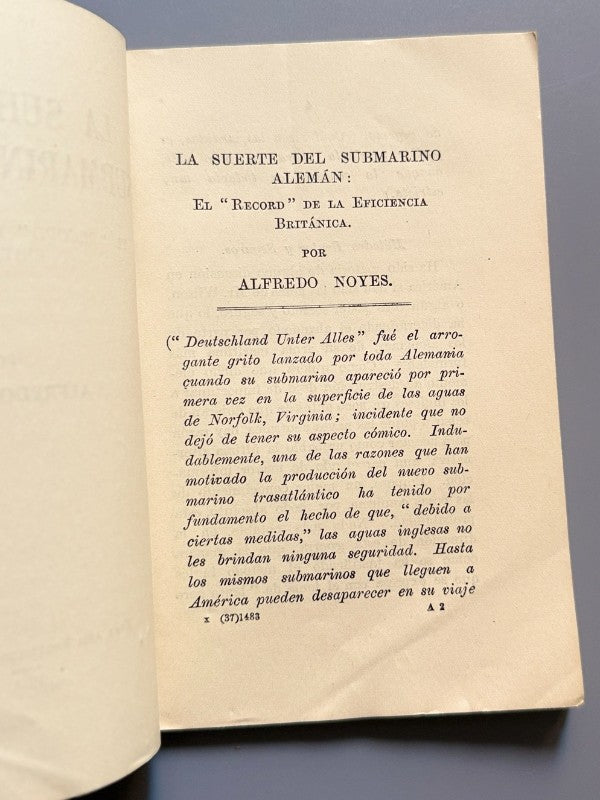 La suerte del submarino alemán, Alfredo Noyes - Eyre and Spottiswoode, 1916