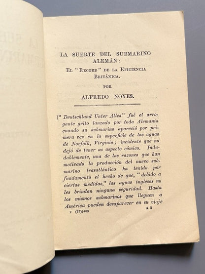 La suerte del submarino alemán, Alfredo Noyes - Eyre and Spottiswoode, 1916