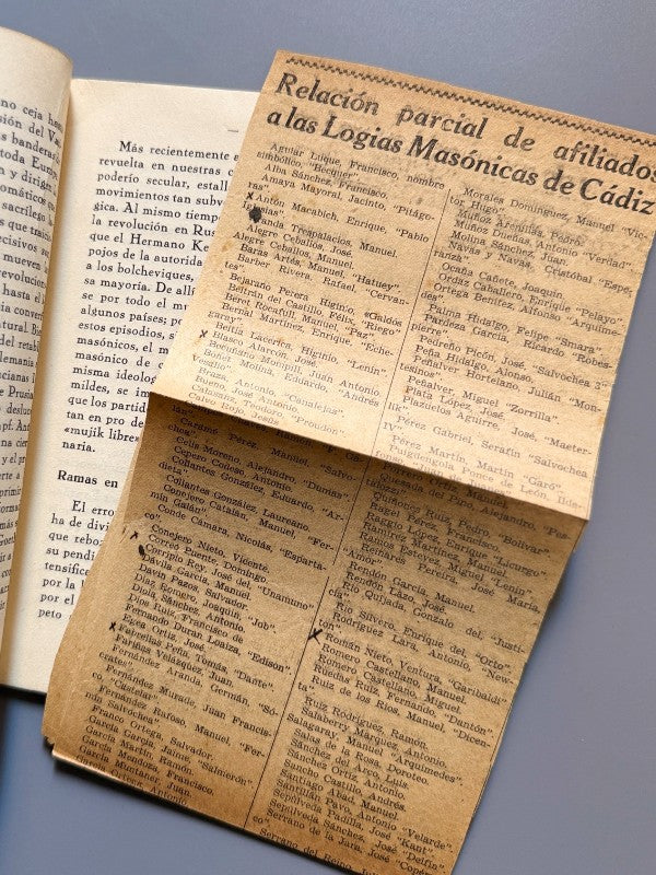 La francmasonería, crimen de lesa patria, J. Tusquets (Guerra Civil) - Ediciones Antisectarias, 1936