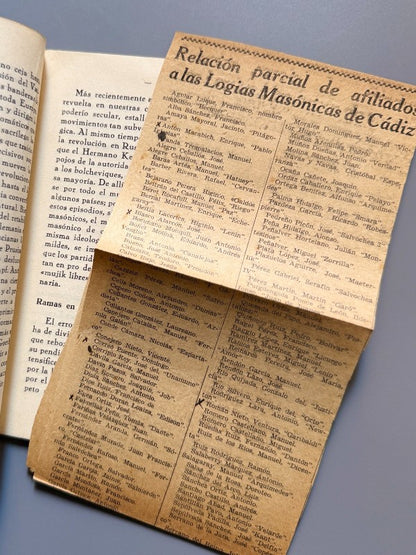 La francmasonería, crimen de lesa patria, J. Tusquets (Guerra Civil) - Ediciones Antisectarias, 1936