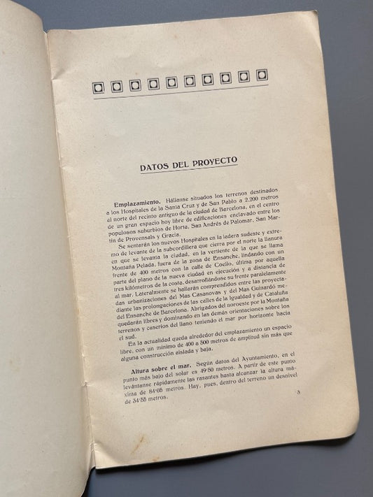 Hospitales Santa Cruz y San Pablo. Memoria, planta y perspectiva general - 1916