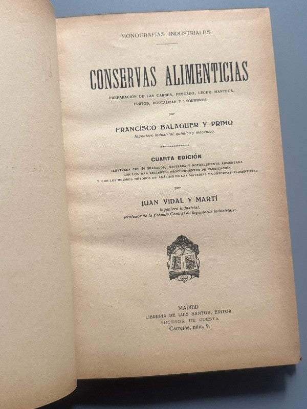 Conservas Alimenticias, Francisco Balaguer y Primo - Librería de Luis Santos Editor, ca. 1900