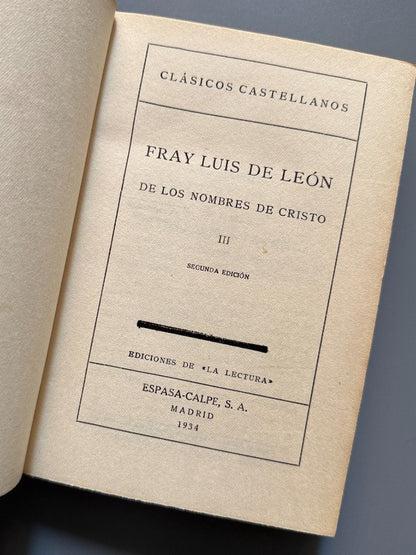 De los nombres de Cristo, Fray Luis de León (encuadernación Brugalla) - Espasa-Calpe S.A.