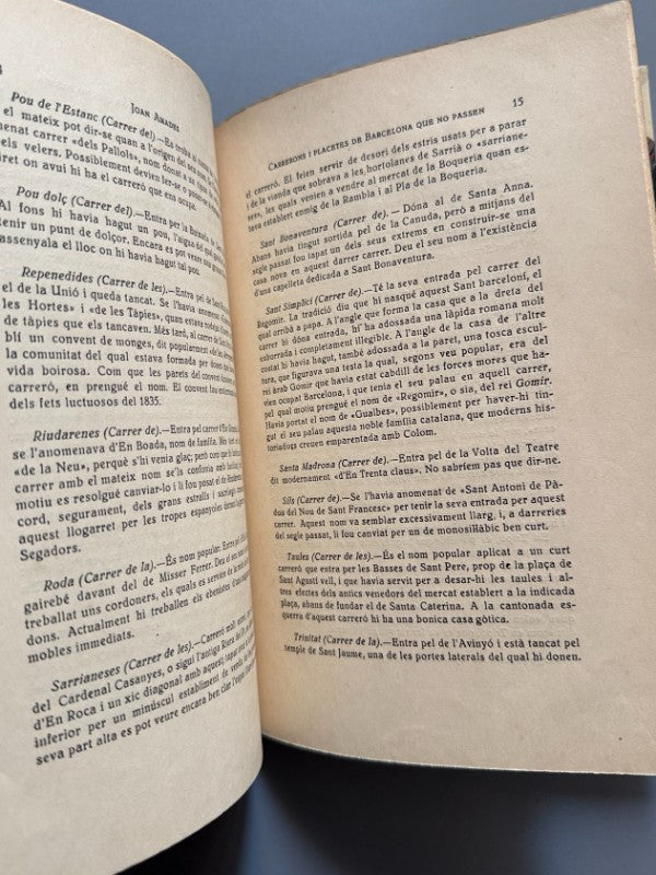 Carrerons i placetes de Barcelona que no passen, Joan Amades (encuadernación Brugalla) - 1936