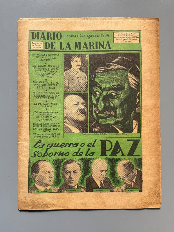 Diario de la Marina. Segunda Guerra Mundial - La Habana, 13 de agosto de 1939