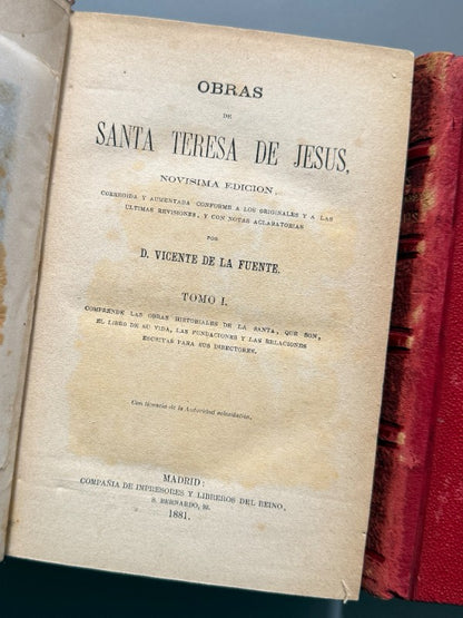 Obras de Santa Teresa de Jesús. Vicente de la Fuente - Madrid, 1881