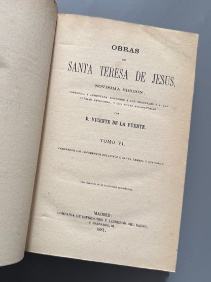 Obras de Santa Teresa de Jesús. Vicente de la Fuente - Madrid, 1881