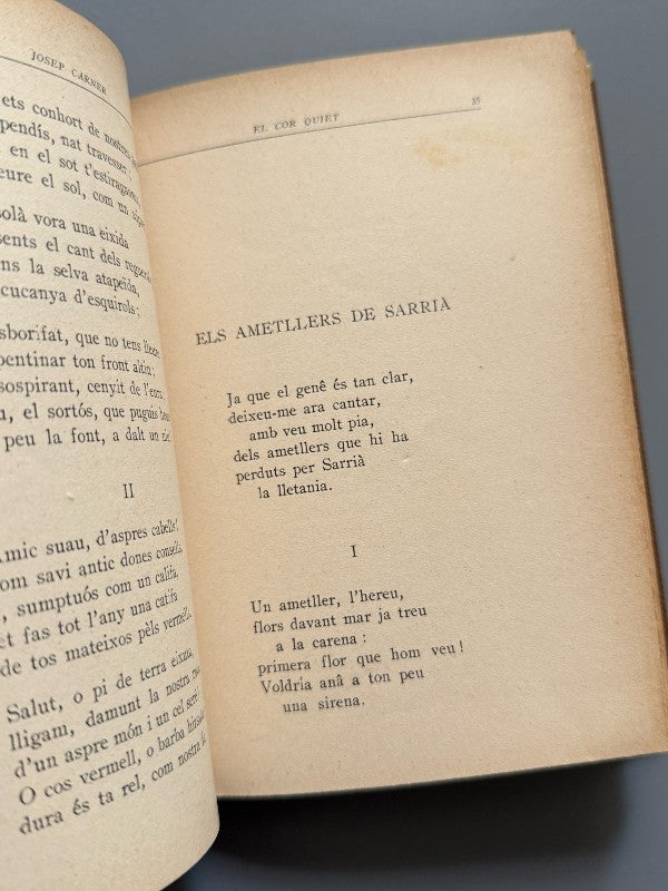 El cor quiet, Josep Carner (1ª ed) - (Enc. Brugalla) - Editorial Políglota, 1925