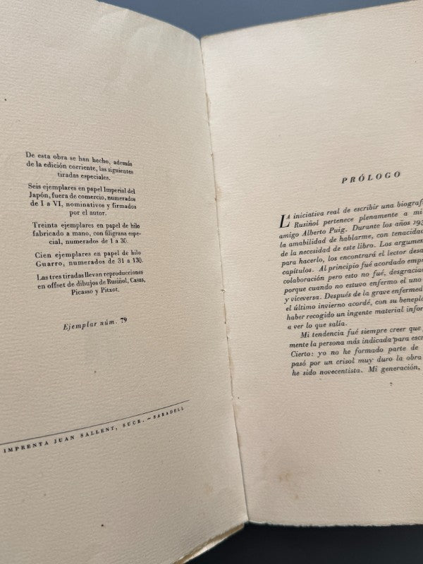 Rusiñol y Su Tiempo, Josep Pla (edición especial, ejemplar nº79) - Editorial Barna, 1943