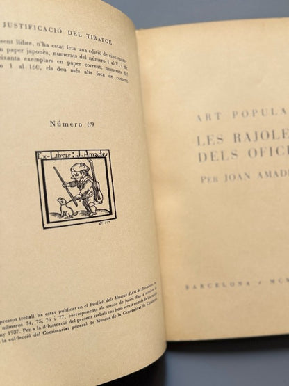 Les rajoles dels oficis, Joan Amades (ejemplar nº69) - Butlletí dels Museus d'Art de Barcelona, 1937