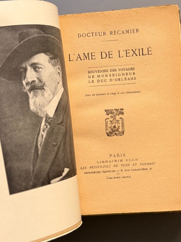 L'âme de l'exilé, Docteur Récamier - Libraire Plon, 1929