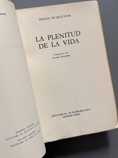 La plenitud de la vida, Simone de Beauvoir - Editorial Sudamericana, 1962