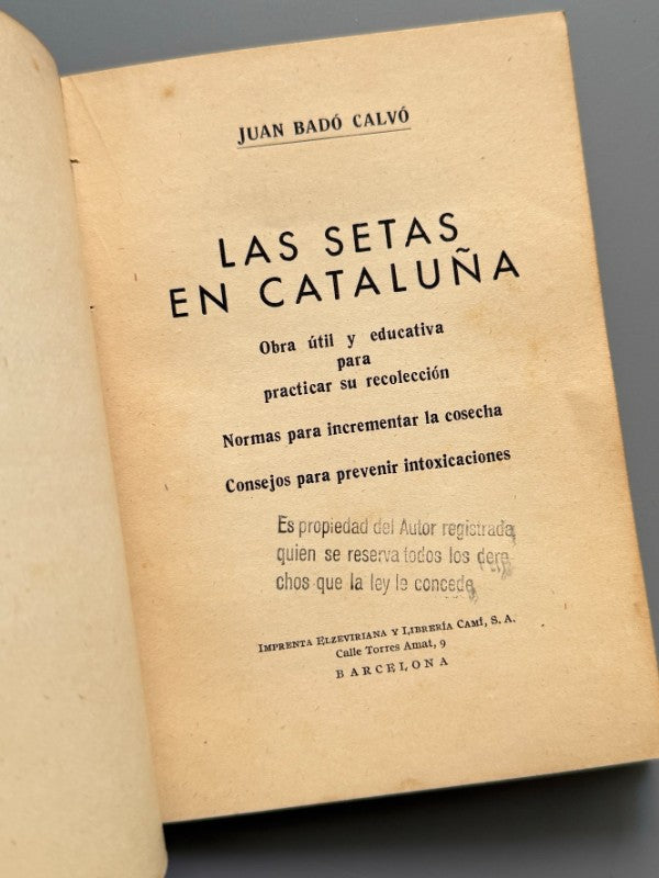 Las setas en Cataluña, Juan Badó Calvó - Imprenta Elzeveriana y Librería Camí, ca. 1930