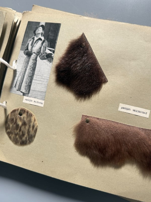 Catálogo de pieles y pelo natural para abrigo (muestras reales + fotografías de abrigos) - Años 40