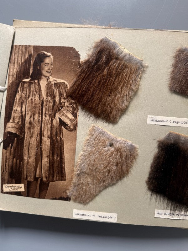 Catálogo de pieles y pelo natural para abrigo (muestras reales + fotografías de abrigos) - Años 40