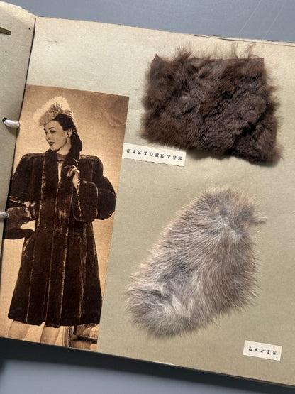 Catálogo de pieles y pelo natural para abrigo (muestras reales + fotografías de abrigos) - Años 40