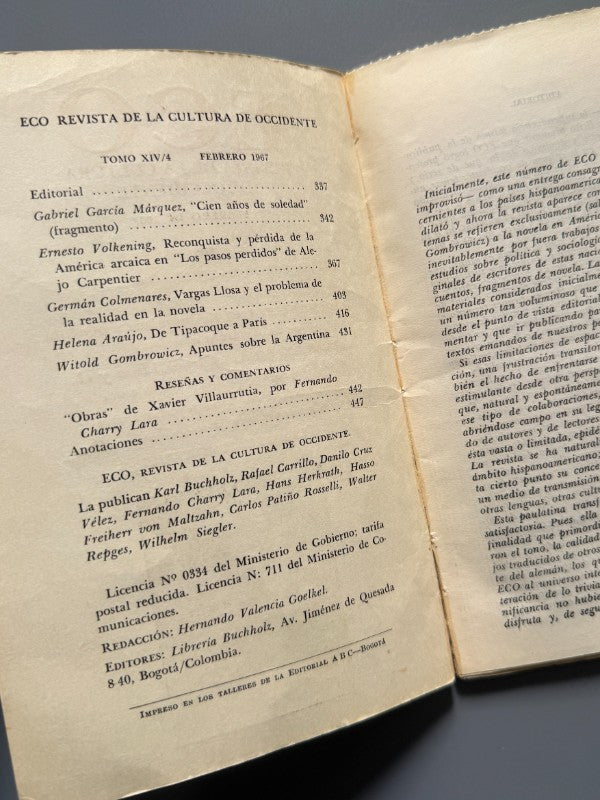 ECO. Primera aparición de Cien años de soledad, Gabriel García Márquez - febrero de 1967