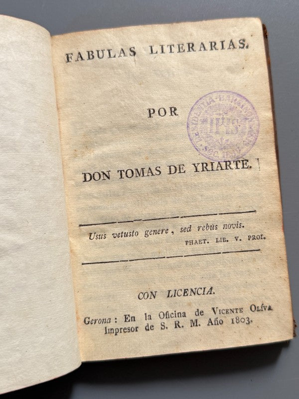 Fábulas literarias, Tomas de Yriarte - Editorial Vicente Oliva, 1803