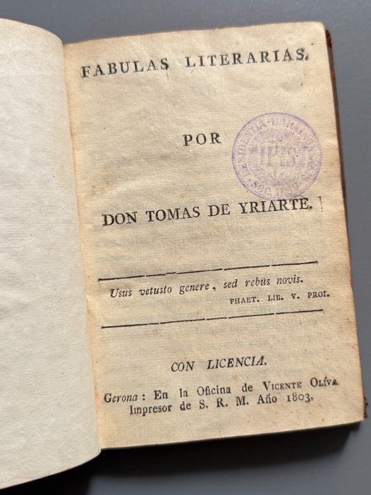 Fábulas literarias, Tomas de Yriarte - Editorial Vicente Oliva, 1803