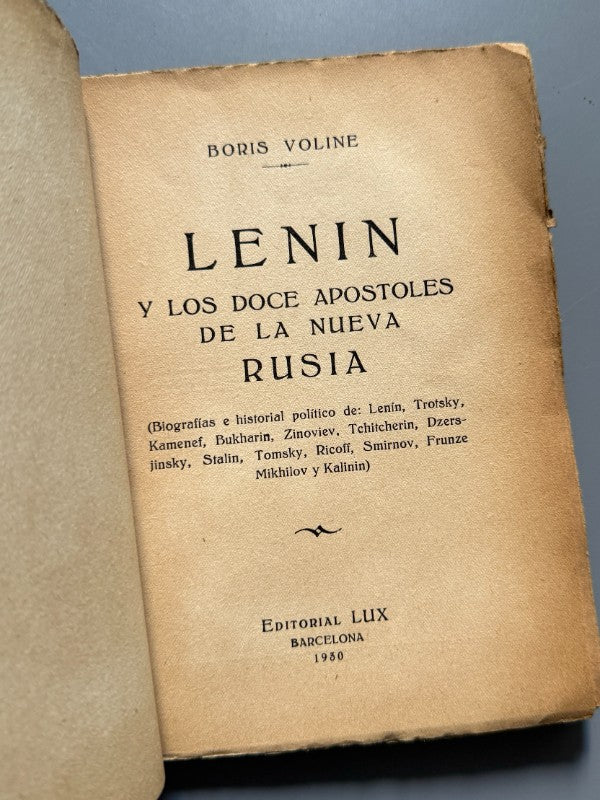 Lenin y los doce apóstoles de la nueva Rusia, Boris Voline - Editorial Lux, 1930