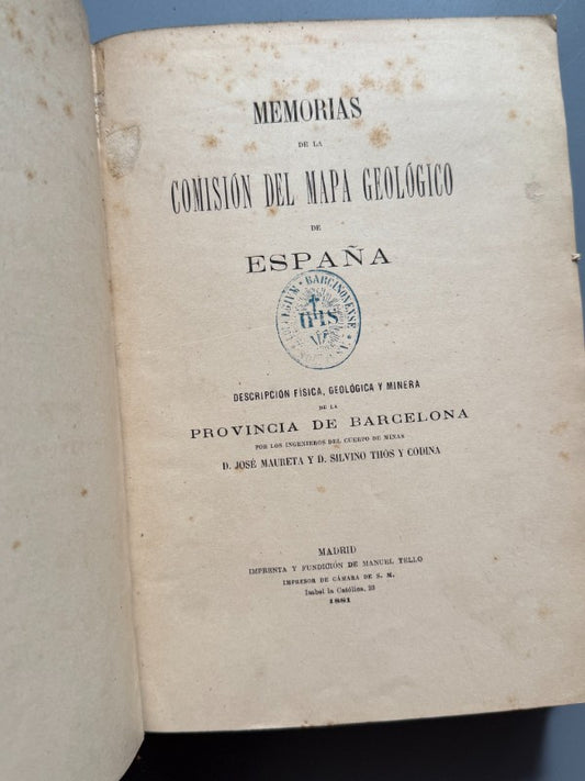 Descripción física, geológica y minera de la provincia de Barcelona, Maureta y Thós - 1881