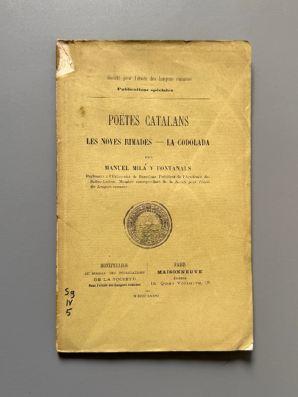 Poètes catalans, Manuel Milá y Fontanals (firmado) - Maisonneuve, 1876