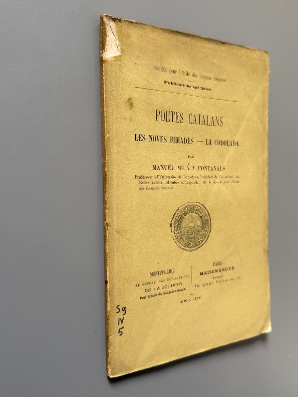 Poètes catalans, Manuel Milá y Fontanals (firmado) - Maisonneuve, 1876
