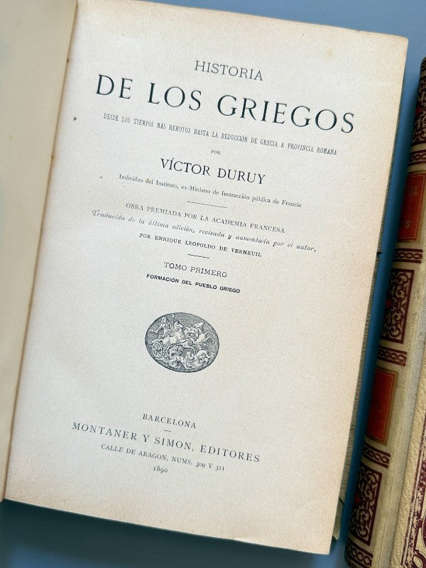 Historia de los griegos, Victor Duruy - Editorial Montaner y Simón, 1890-1891
