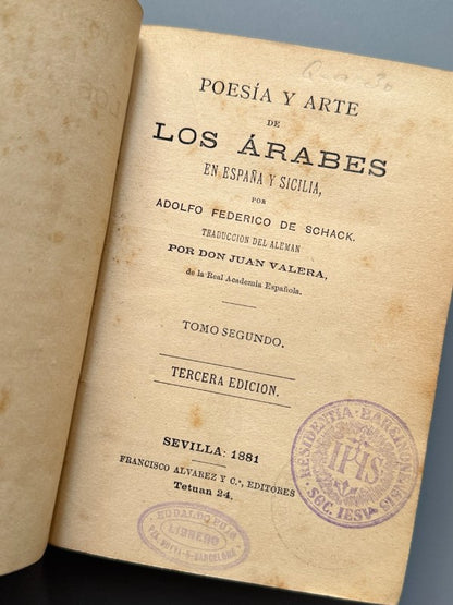 Poesía y arte de los árabes en España y Sicilia, tomos I y II - Francisco Álvarez y Cª, 1881