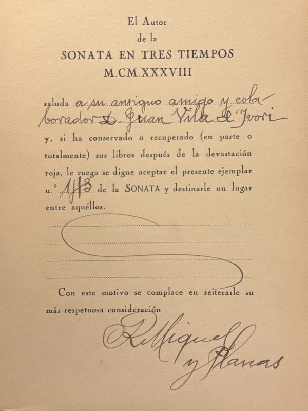 Sonata en tres tiempos, Ramón Miquel y Planas (ej. nº143 Joan d'Ivori) - Imprenta Altés, 1939