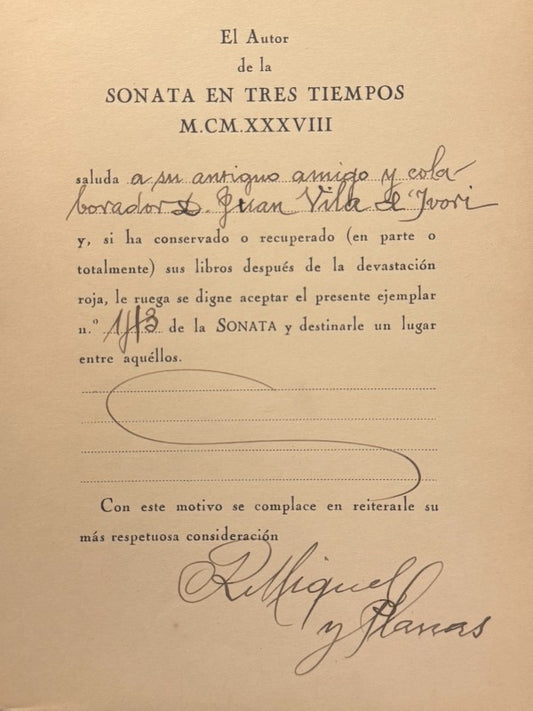 Sonata en tres tiempos, Ramón Miquel y Planas (ej. nº143 Joan d'Ivori) - Imprenta Altés, 1939 - Antigularia (detalle 1)