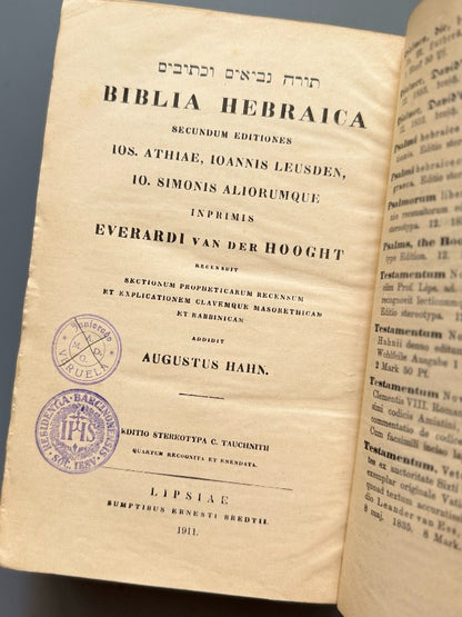 Biblia hebraica. Augustus Hahn - Sumptibus Ernesti Bredtii, 1911