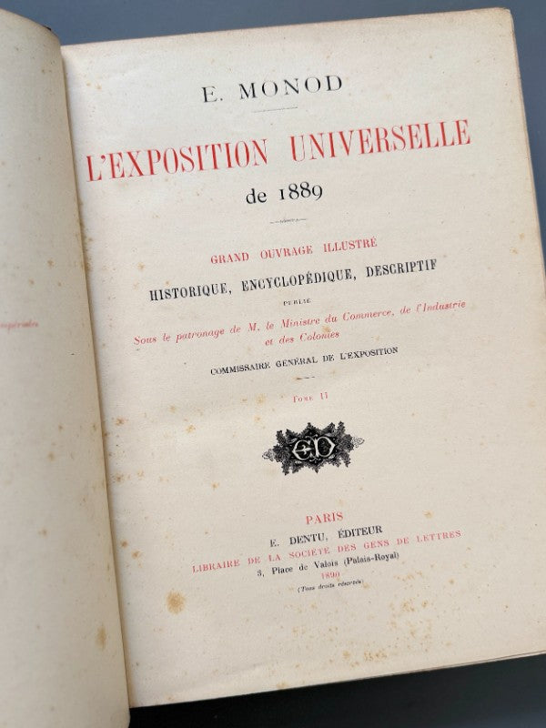 L'Exposition Universelle de 1889, E. Monod (Exposición Universal de París) - E. Dentu Éditeur, 1890
