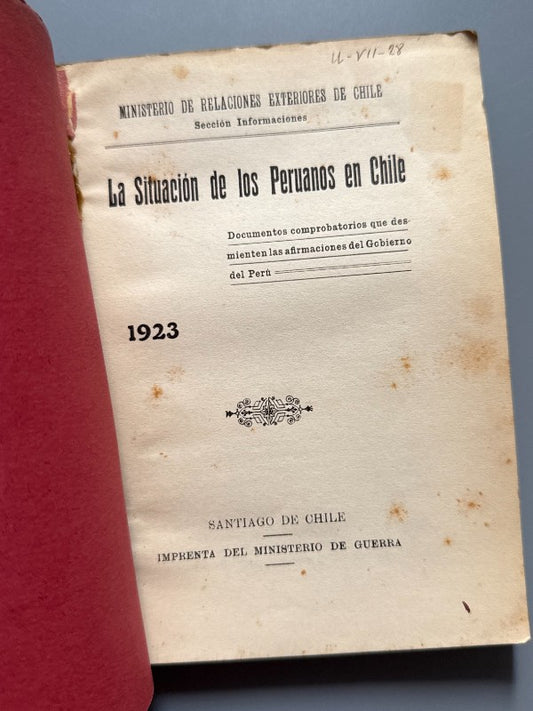 La situación de los peruanos en Chile - Imprenta del Ministerio de Guerra, 1923 - Antigularia (detalle 1)