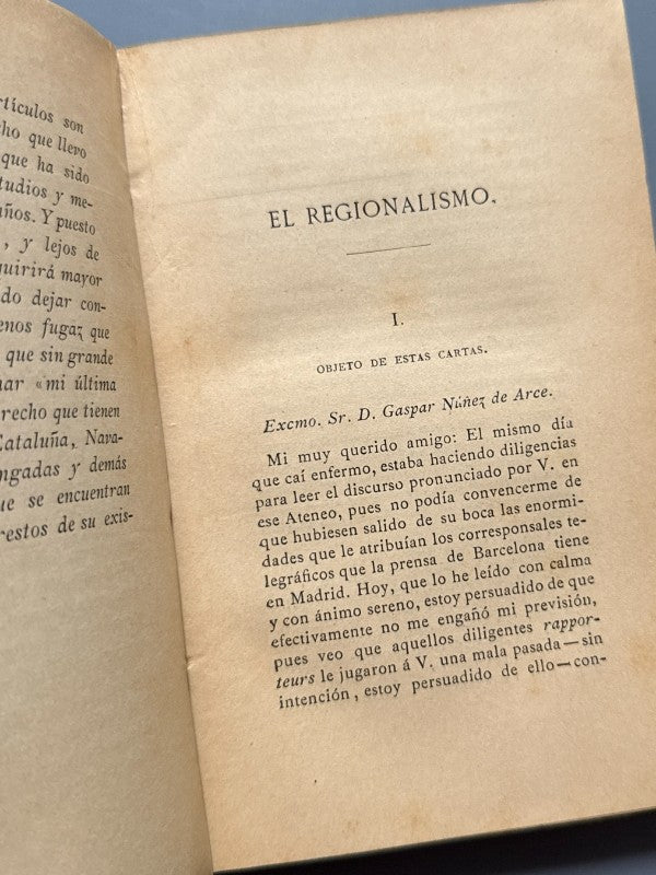 El Regionalismo, Juan Mañé y Flaquer (dedicado) - Imprenta Barcelonesa, 1887