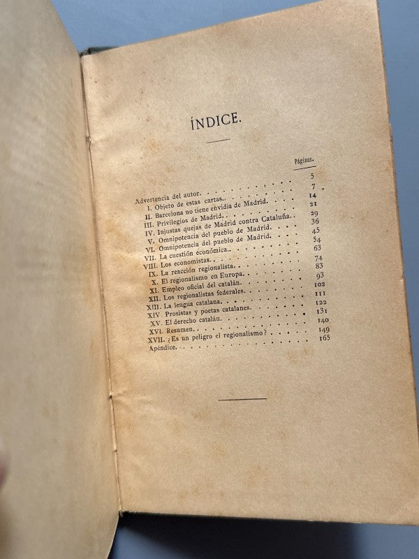 El Regionalismo, Juan Mañé y Flaquer (dedicado) - Imprenta Barcelonesa, 1887