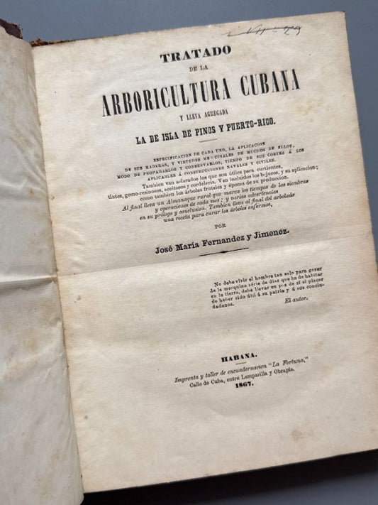 Tratado de la arboricultura cubana, José María Fernández Jiménez - La Habana, 1867