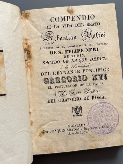 Compendio de la vida del beato Sebastián Valfré - Joaquín Abadal, 1835