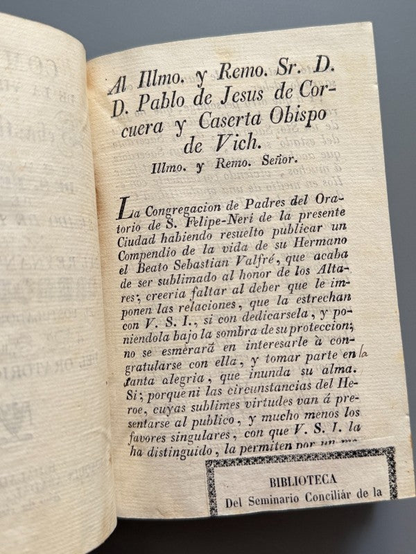 Compendio de la vida del beato Sebastián Valfré - Joaquín Abadal, 1835