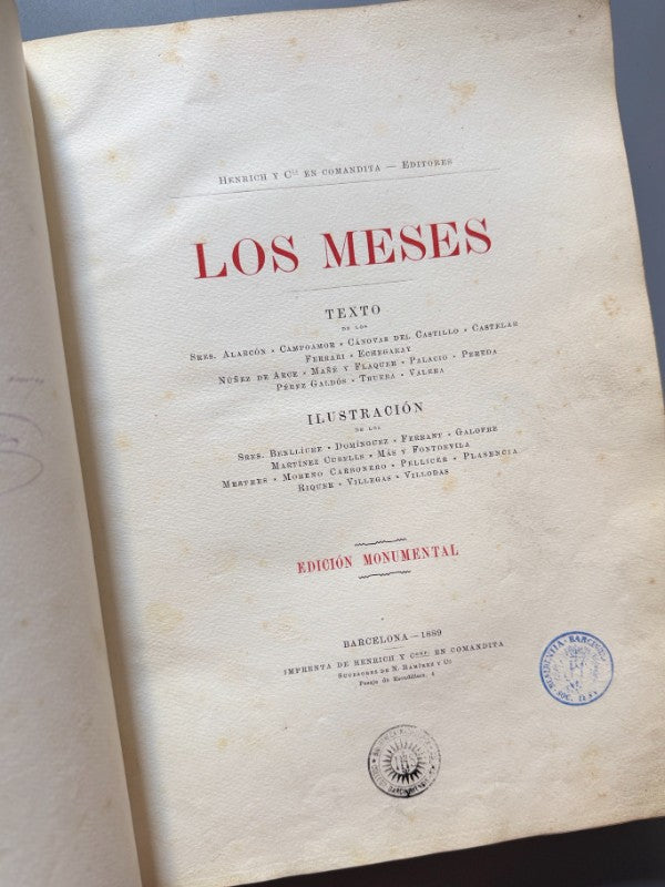 Los meses (dedicatoria de Mañé y Flaquer) - Imprenta de Henrich y Comp., 1889
