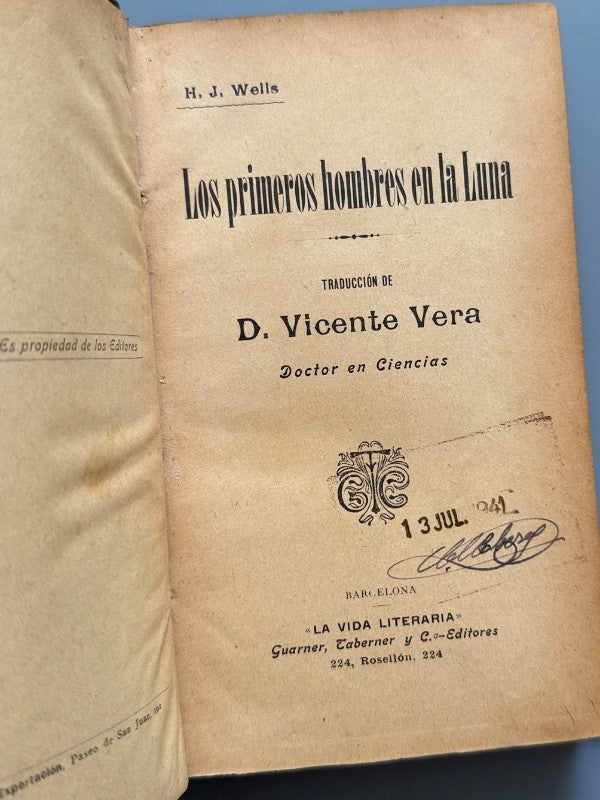 Los primeros hombres en la luna, H. G. Wells (1ª ed. cast.) - Guarner, Taberner y Cº, ca. 1905
