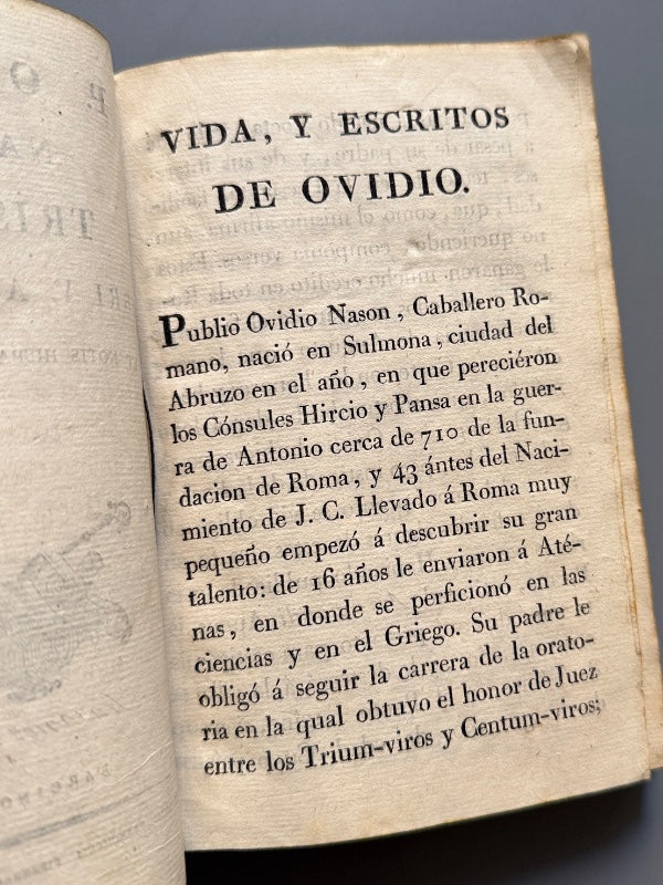 Ovidii Nasonis Tristium: Libri V. Argumentis - Editorial Franciscum Piferrer, s.XVIII