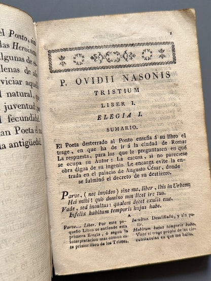 Ovidii Nasonis Tristium: Libri V. Argumentis - Editorial Franciscum Piferrer, s.XVIII