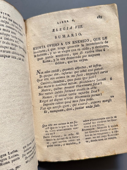 Ovidii Nasonis Tristium: Libri V. Argumentis - Editorial Franciscum Piferrer, s.XVIII