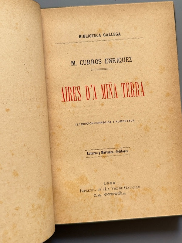 Aires d'a miña terra, M. Curros Enriquez - Latorre y Martínez Editores, 1886