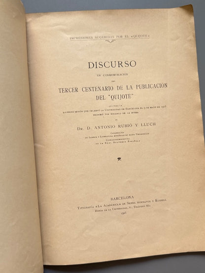 Discurso tercer centenario de la publicación del "Quijote" - Antonio Rubió y Lluch, 1905