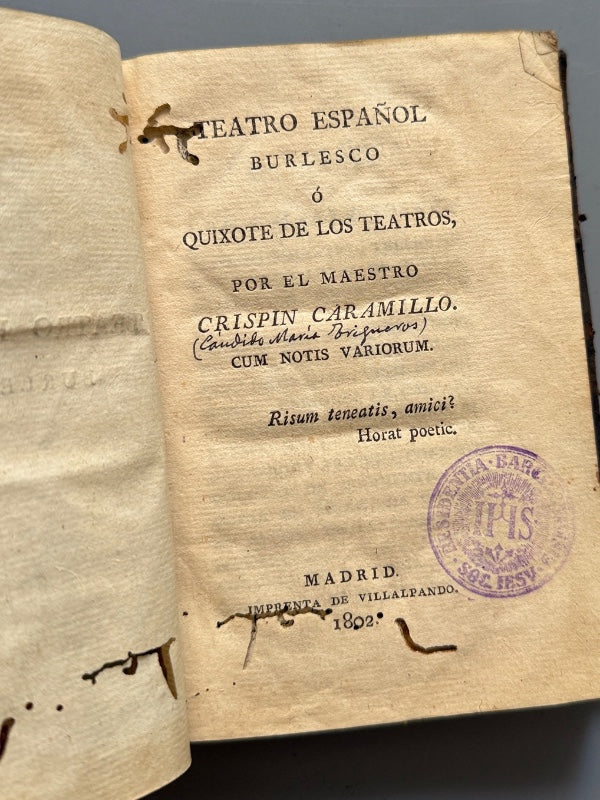Teatro español burlesco, Crispin Caramillo - Imprenta de Villalpando, 1802